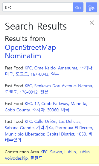 Search results for 'KFC' in OSM